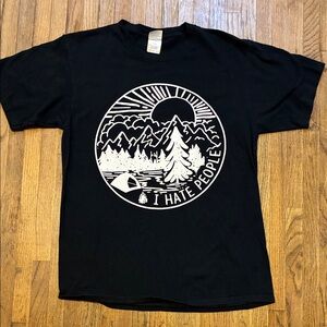 Black Graphic Tee - 'I Hate People' Camping Design Medium